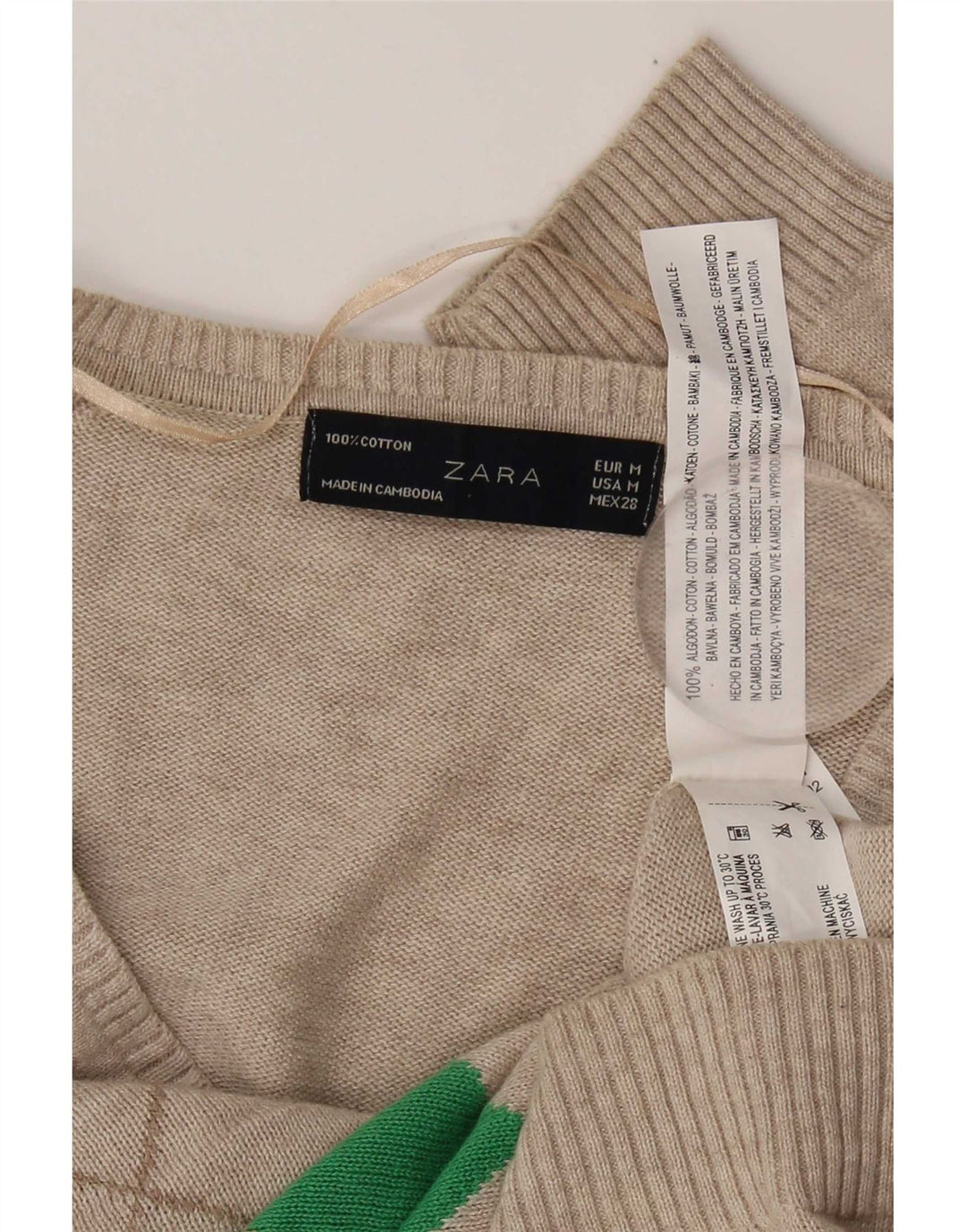 Maglione Zara da donna con scollo a V UK 12 Cotone a rombi/diamante grigio medio
