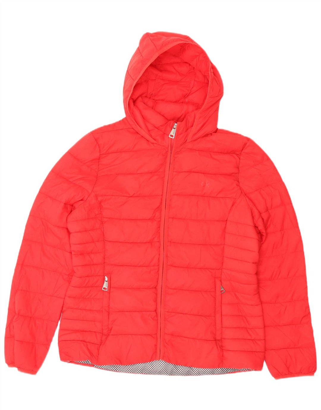 Giacca imbottita con cappuccio da donna Calvin Klein UK 16 grande nylon rosso