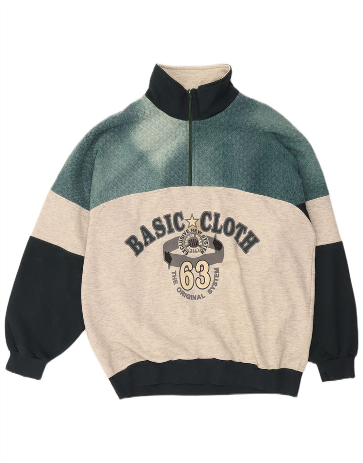 EXTE Felpa da uomo con collo con zip grafica Maglione grande grigio color block