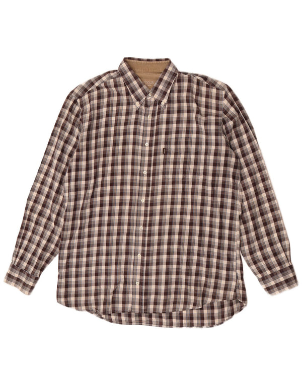 Camicia da uomo in flanella Barbour, cotone a quadri marroni grandi