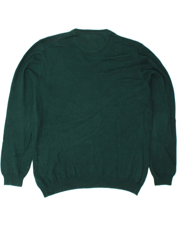 MASSIMO DUTTI Mens V-Neck Jumper Sweater XL Green Cotton