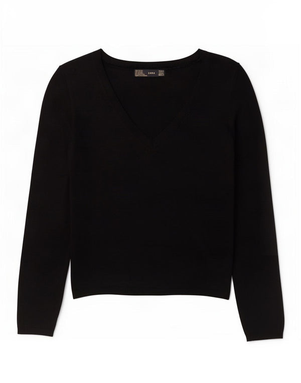 Maglione Zara da donna con scollo a V UK 12 Rayon nero medio