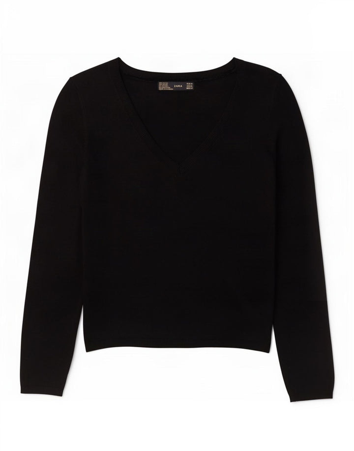 Maglione Zara da donna con scollo a V UK 12 Rayon nero medio