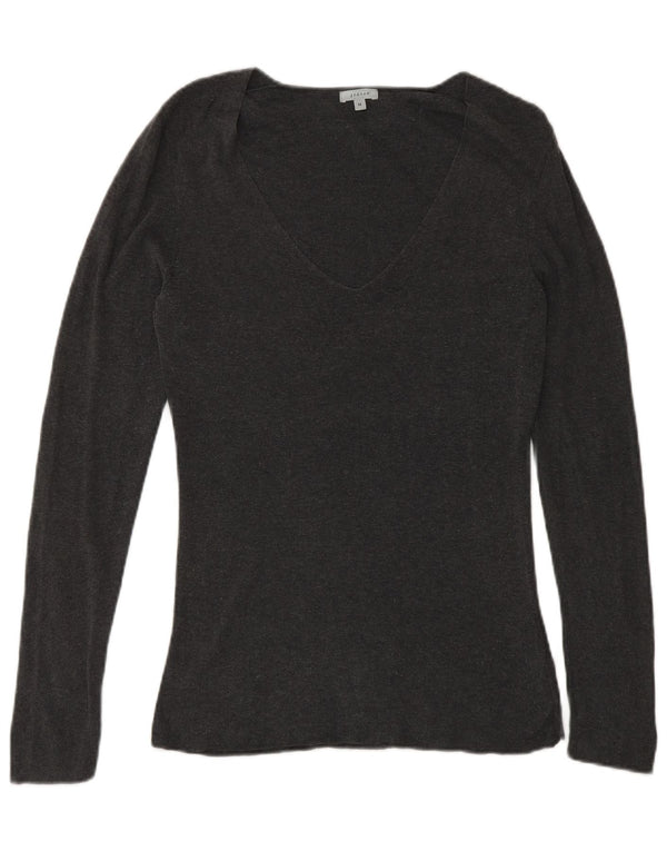Maglione maglione con scollo a V da donna JIGSAW UK 12 Cotone grigio medio