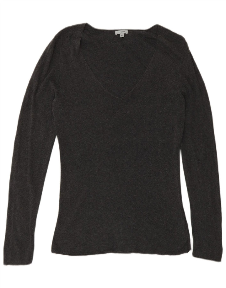 Maglione maglione con scollo a V da donna JIGSAW UK 12 Cotone grigio medio