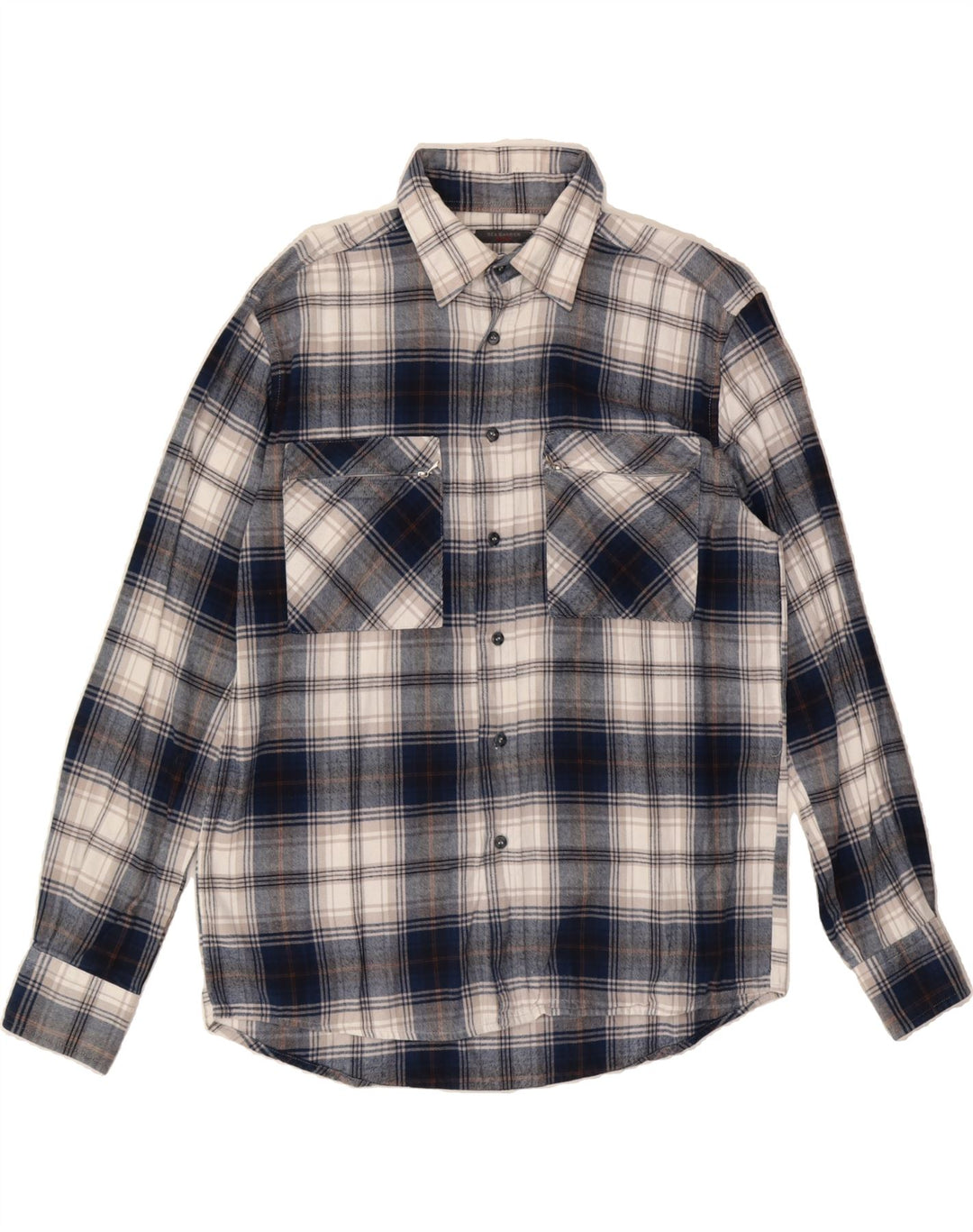 SEA BARRIER Mens Flannel Shirt Medium Navy Blue Check Cotton Vintage Sea Barrier and Second-Hand Sea Barrier from Messina Hembry 