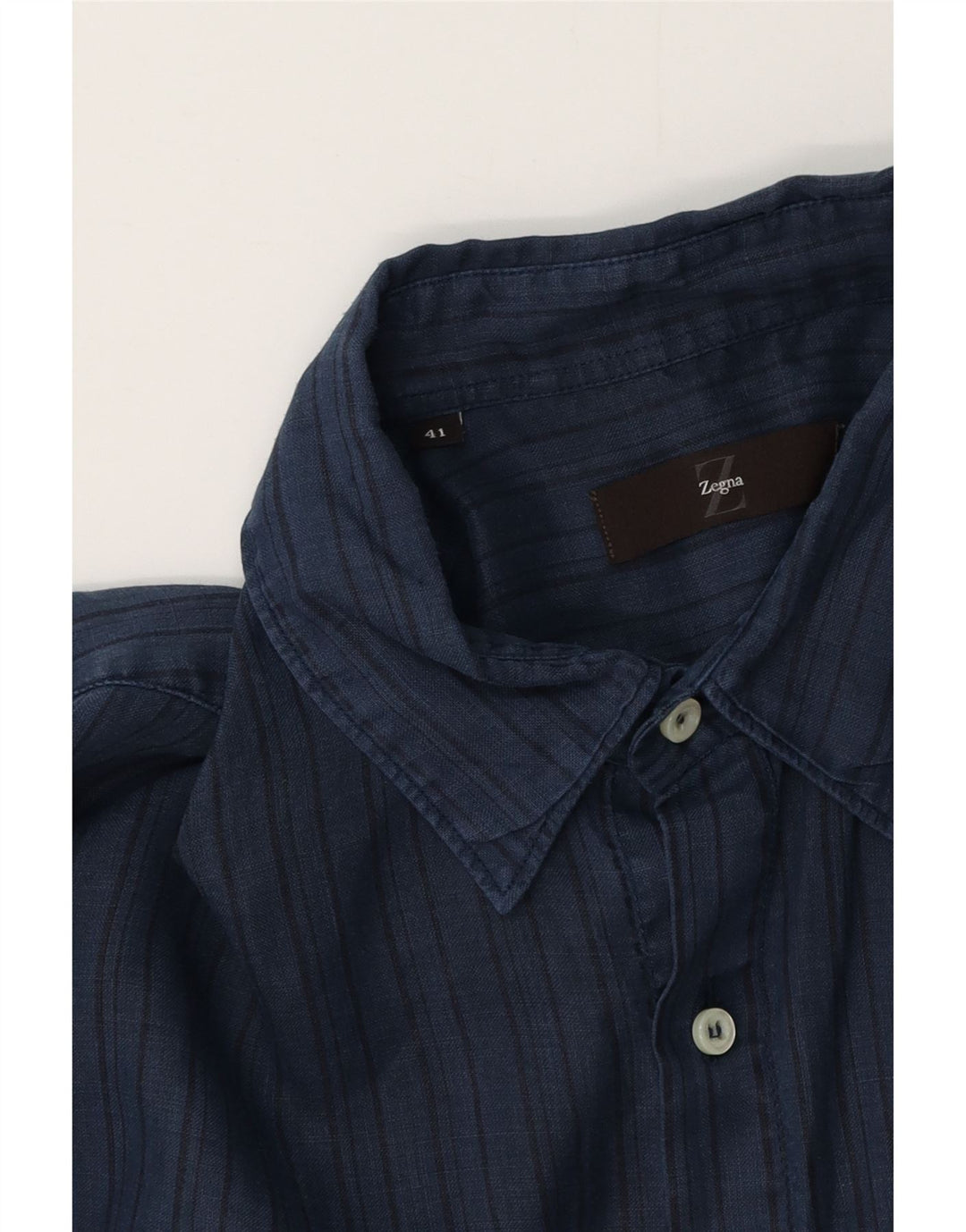 ZEGNA Camicia a maniche corte da uomo taglia 41 medio blu navy a righe
