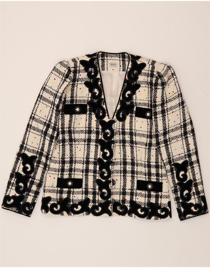 Giacca blazer oversize da donna RENZO IT 40 piccolo quadretto bianco sporco