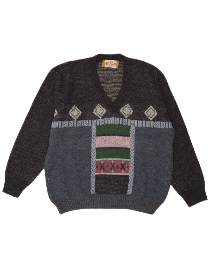 Maglione da uomo con scollo a V della South Coast, grande motivo geometrico multicolore