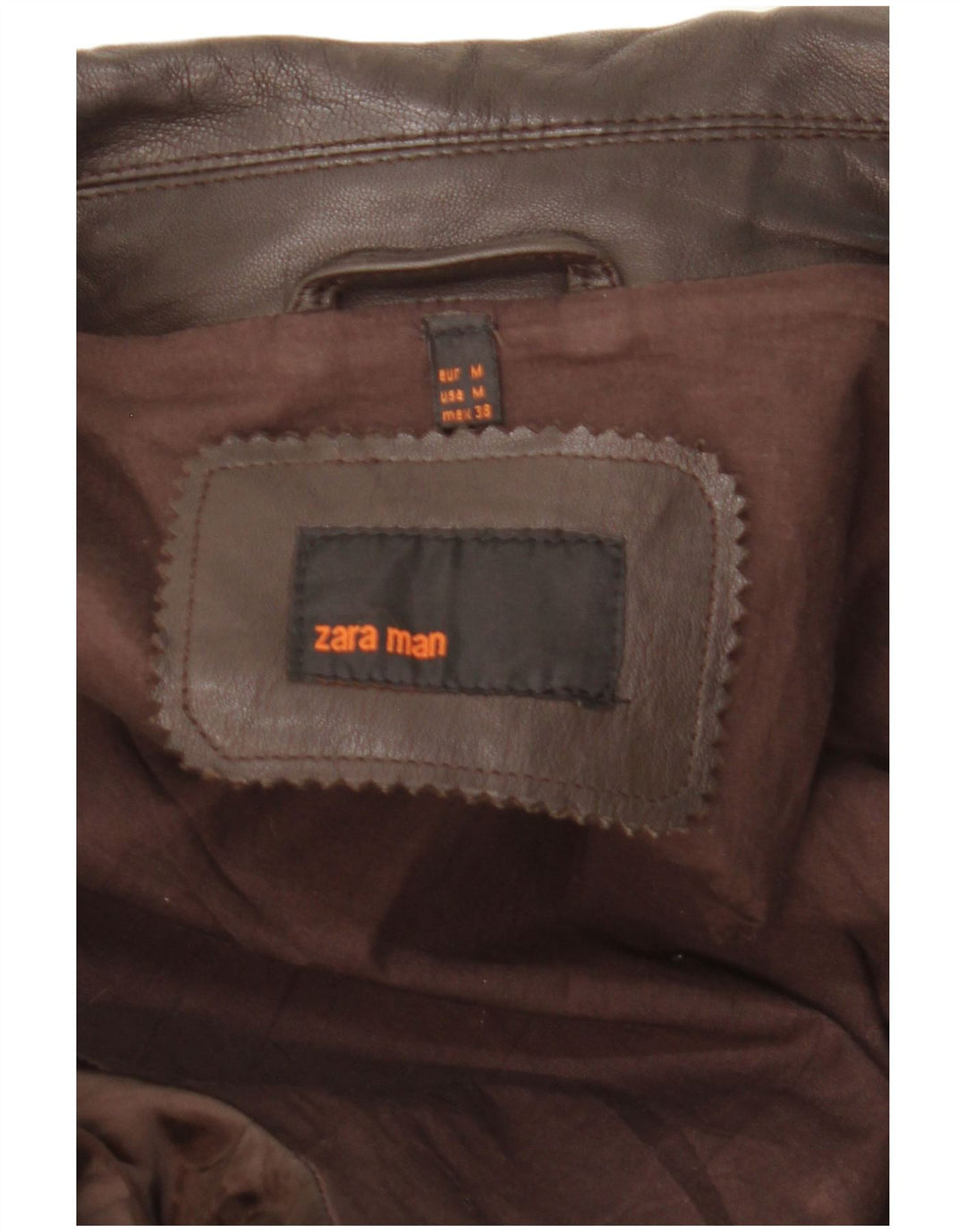 Giacca in pelle da uomo Zara UK 38 Pelle marrone medio
