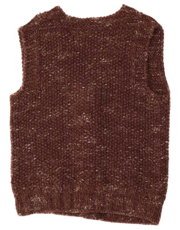 Maglione cardigan senza maniche vintage da uomo marrone medio screziato