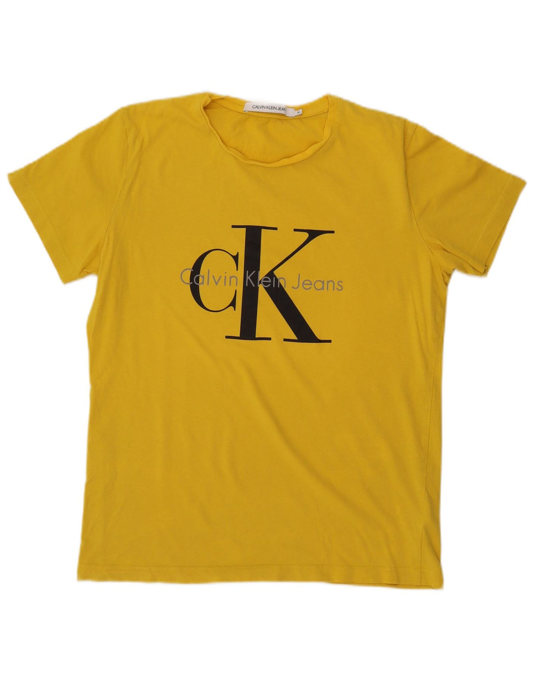 CALVIN KLEIN JEANS T-shirt grafica da donna Top UK 18 XL Cotone giallo