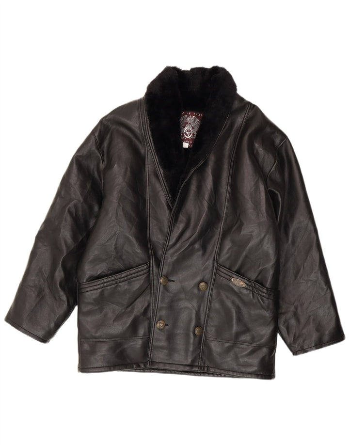 Giacca in shearling doppiopetto da uomo vintage UK 40 Shearling nero grande