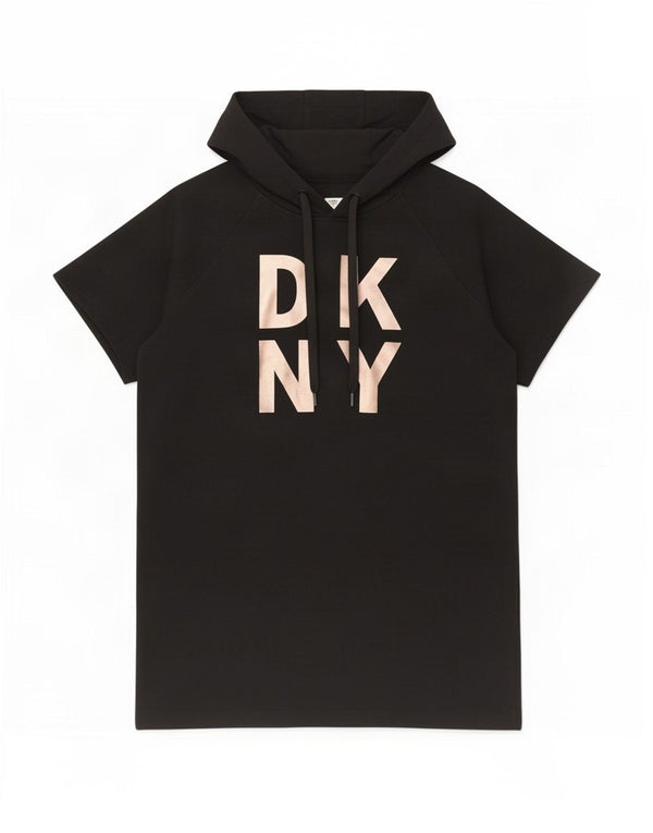 Maglione con cappuccio grafico a maniche corte da donna Dkny UK 18 XL cotone nero