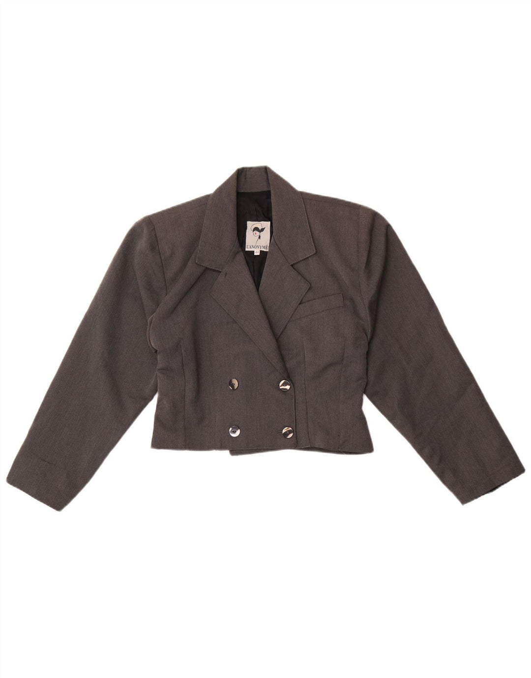Giacca blazer doppiopetto vintage da donna corta IT 44 Grigio medio
