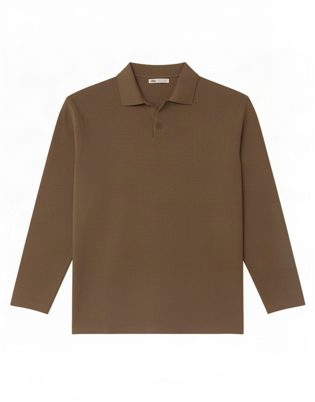 Polo da uomo a maniche lunghe Zara in viscosa marrone medio