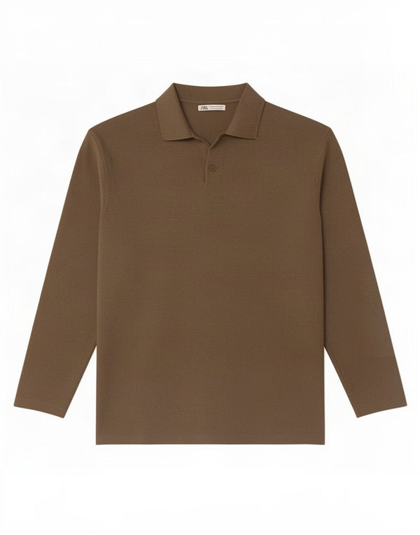 Polo da uomo a maniche lunghe Zara in viscosa marrone medio