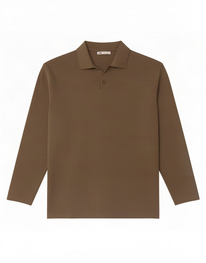 Polo da uomo a maniche lunghe Zara in viscosa marrone medio