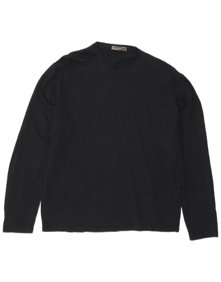 Maglione maglione girocollo da uomo Zara grande in cotone blu navy