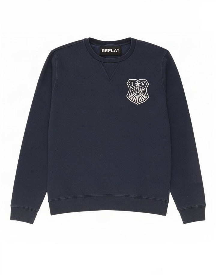 Replay Felpa da uomo in cotone medio blu navy