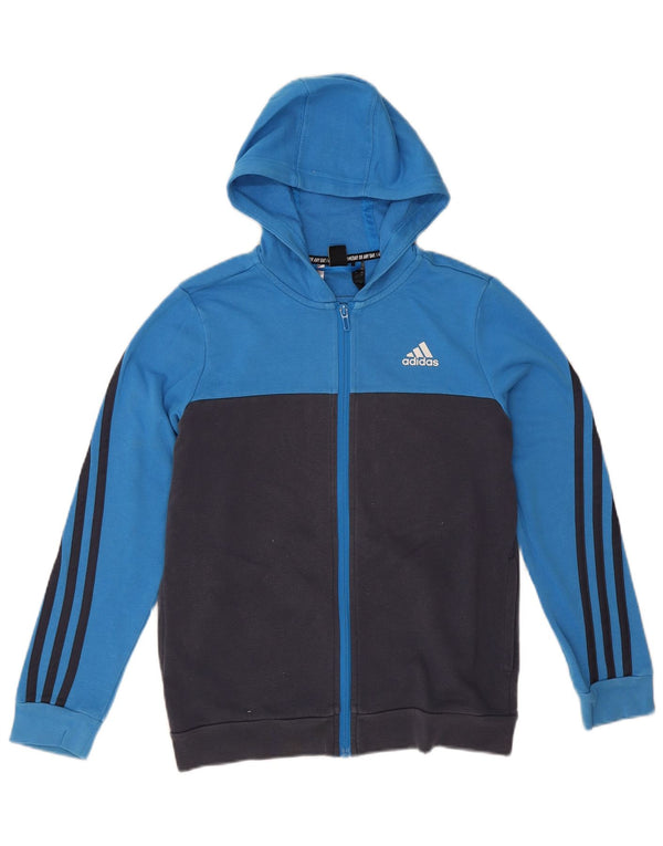 Adidas Boys Zip Hoodie Sweater 11-12 Years Blue Colourblock Cotton