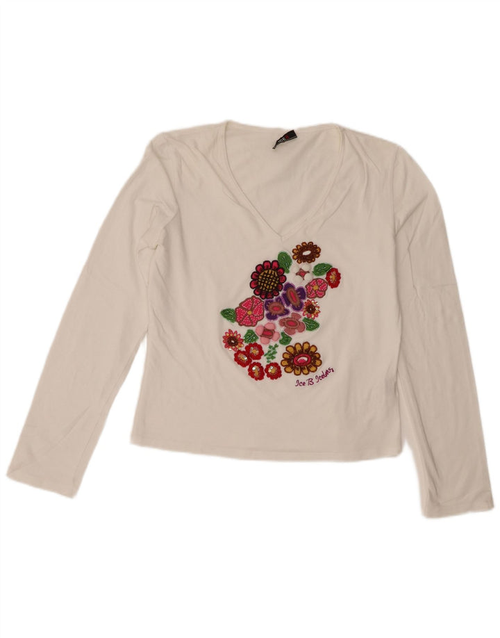 Iceberg Top grafico da donna a maniche lunghe IT 42 Cotone floreale bianco medio
