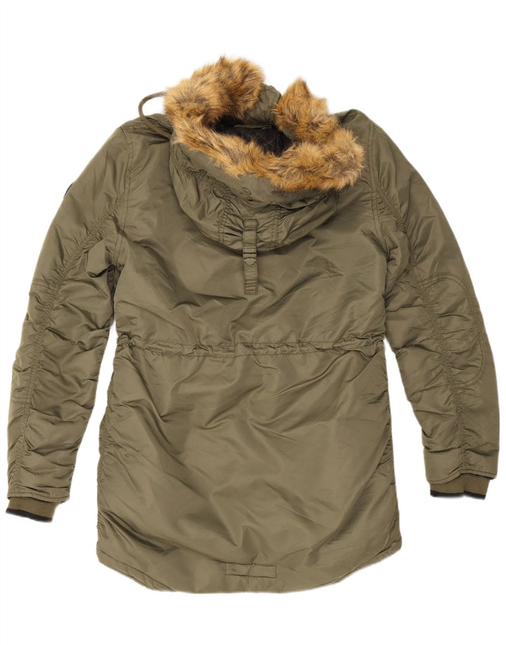 Giacca parka da donna con cappuccio Superdry UK 12 nylon kaki medio