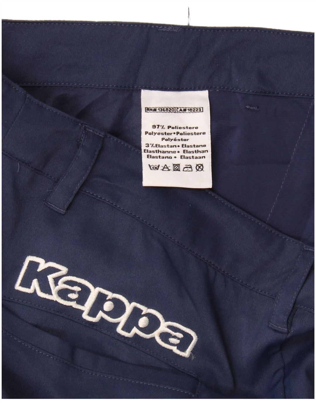 Pantaloni chino dritti con grafica Kappa da donna W34 L29 poliestere blu navy
