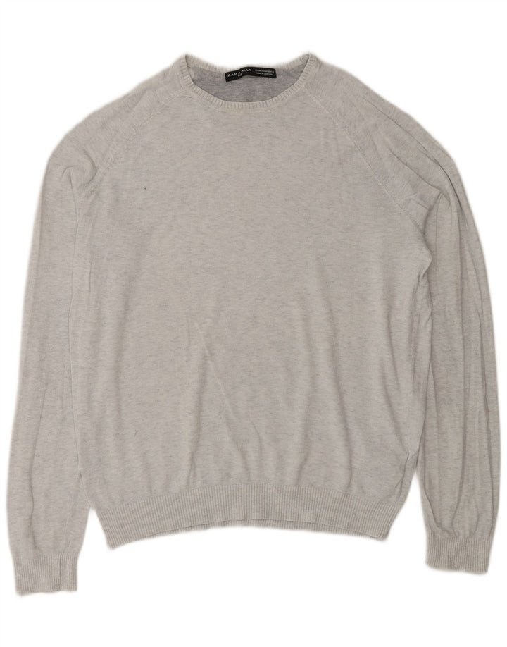 ZARA Mens Crew Neck Jumper Sweater Medium Grey Cotton