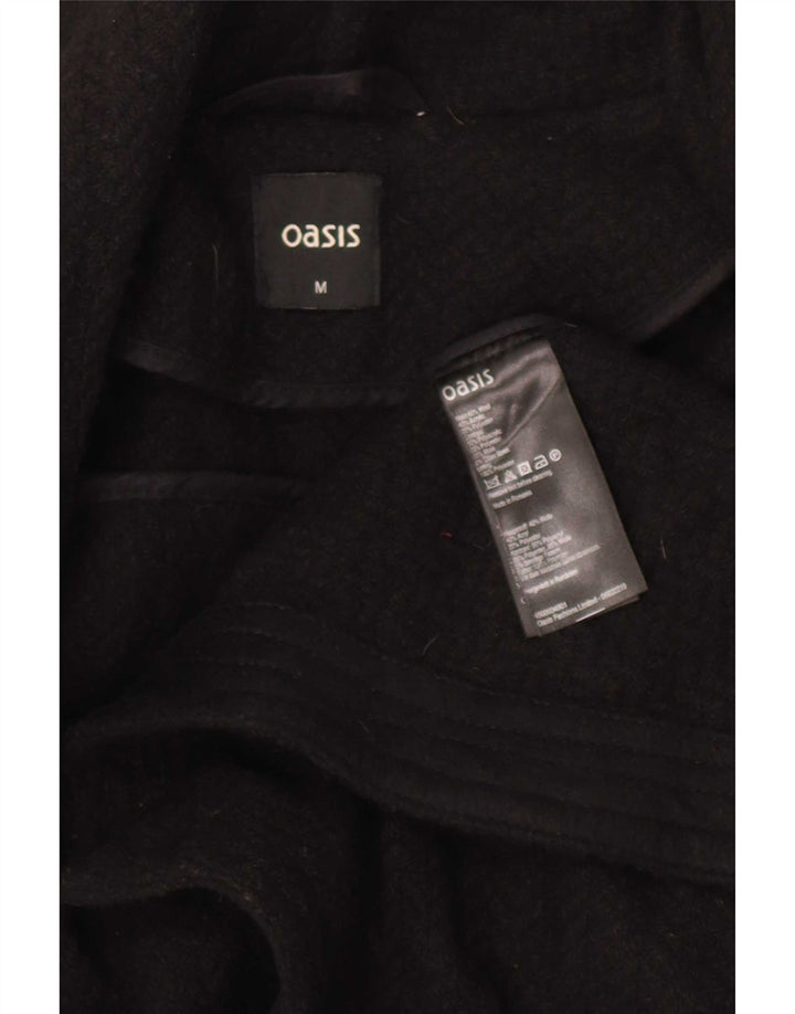 Oasis Cappotto avvolgente da donna UK 12 medio nero in lana a spina di pesce