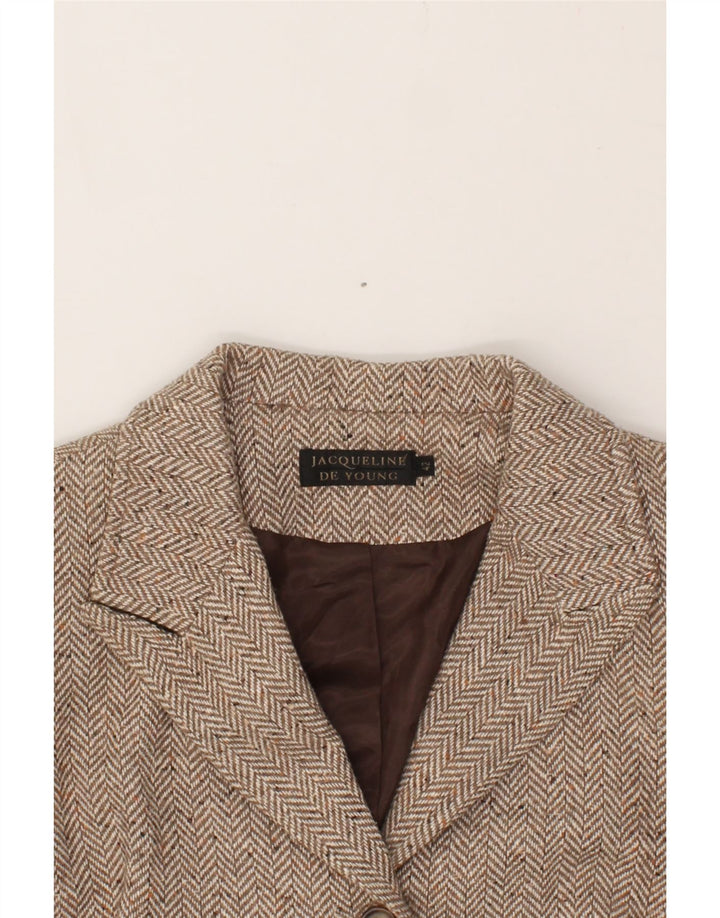JACQUELINE DE YONG Womens Overcoat IT 42 Medium Beige Herringbone Acrylic Vintage Jacqueline De Yong and Second-Hand Jacqueline De Yong from Messina Hembry 