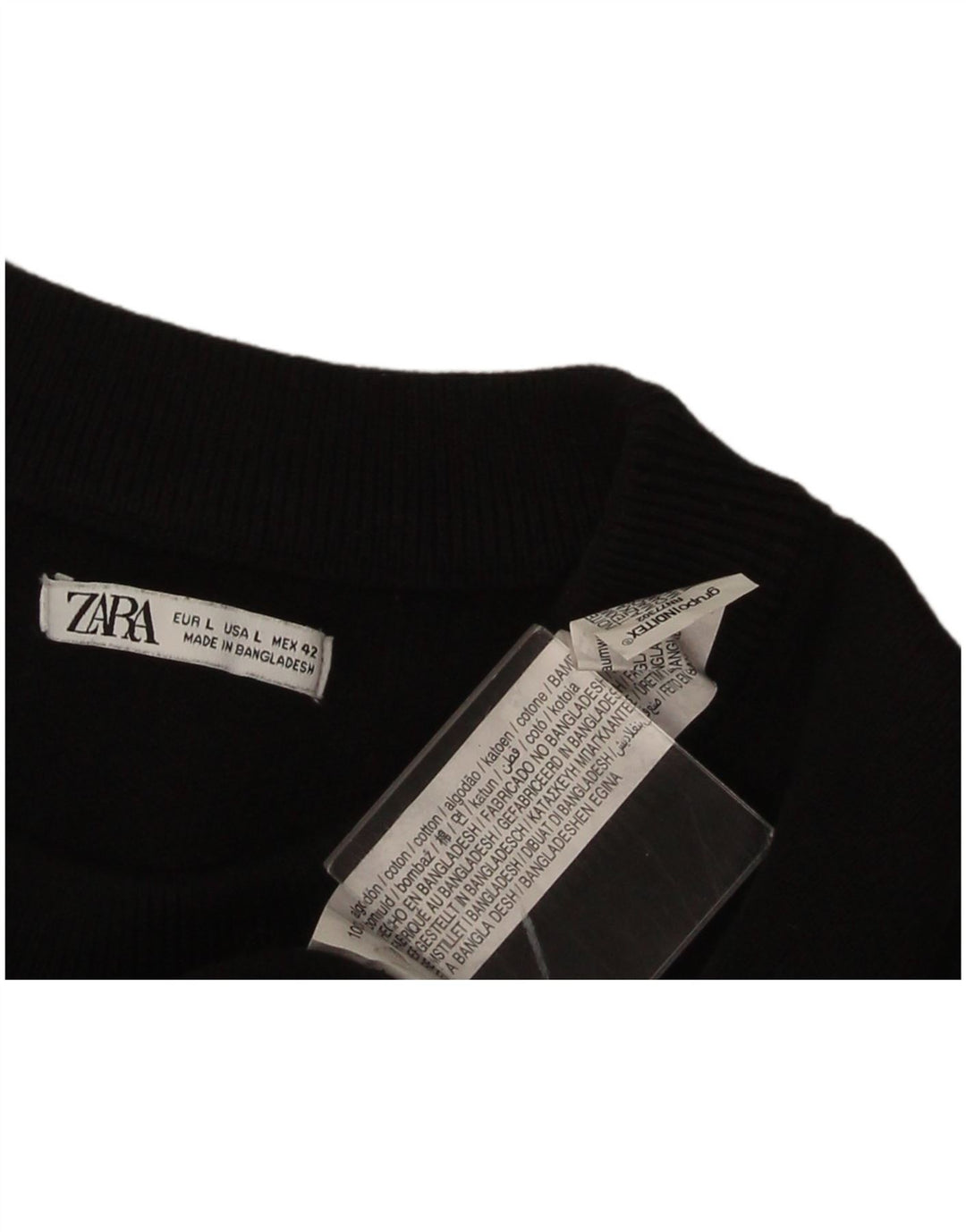 Maglione maglione girocollo da uomo Zara grande in cotone nero