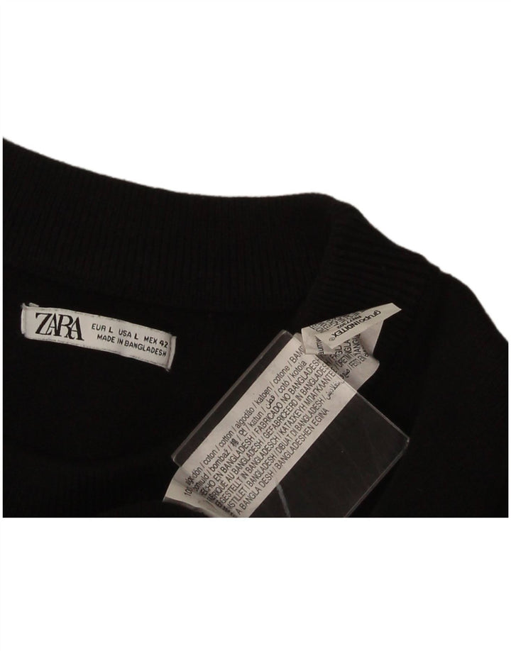 Maglione maglione girocollo da uomo Zara grande in cotone nero