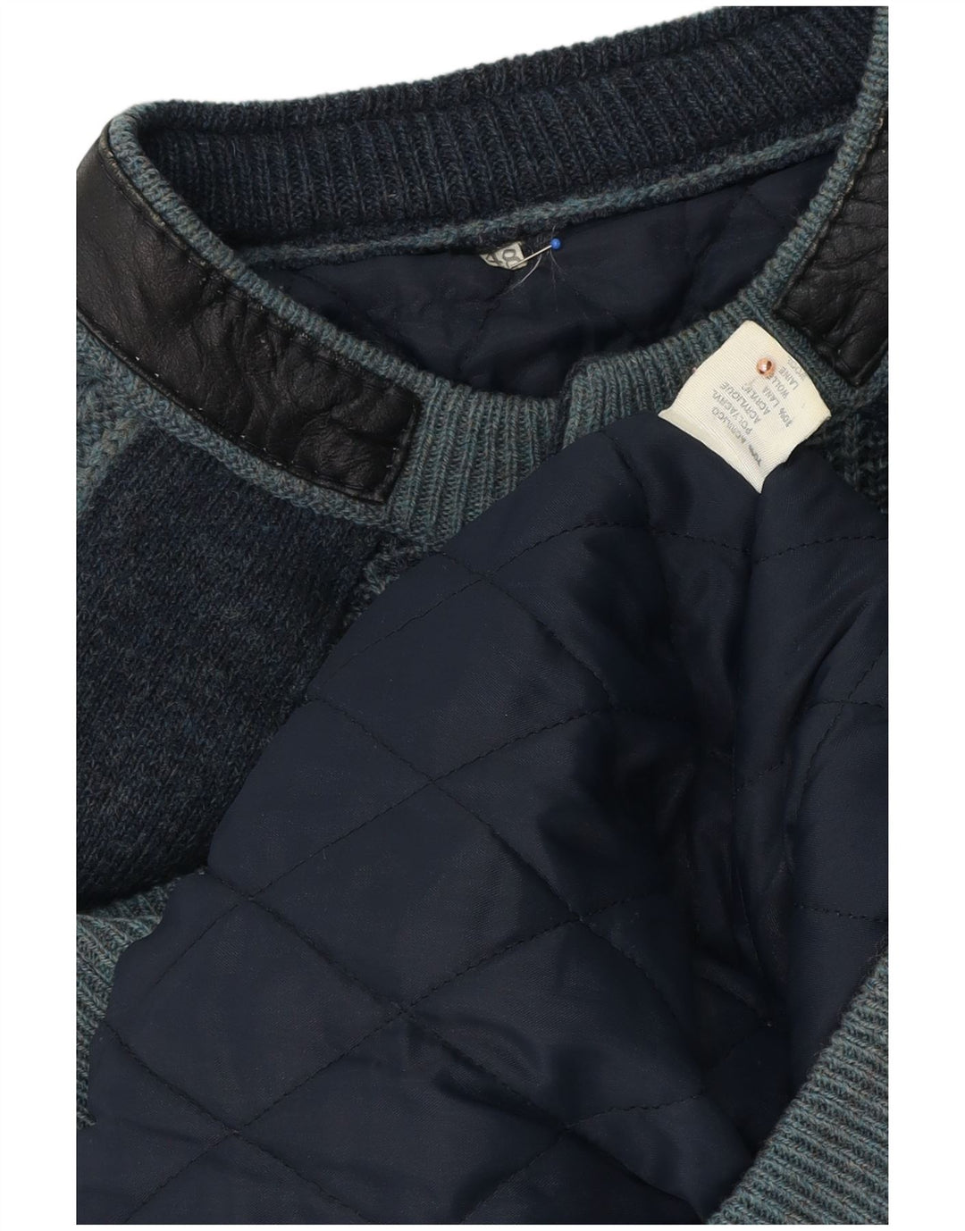 Giubbotto bomber lavorato a maglia vintage da uomo IT 48 Acrilico a strisce blu navy medio