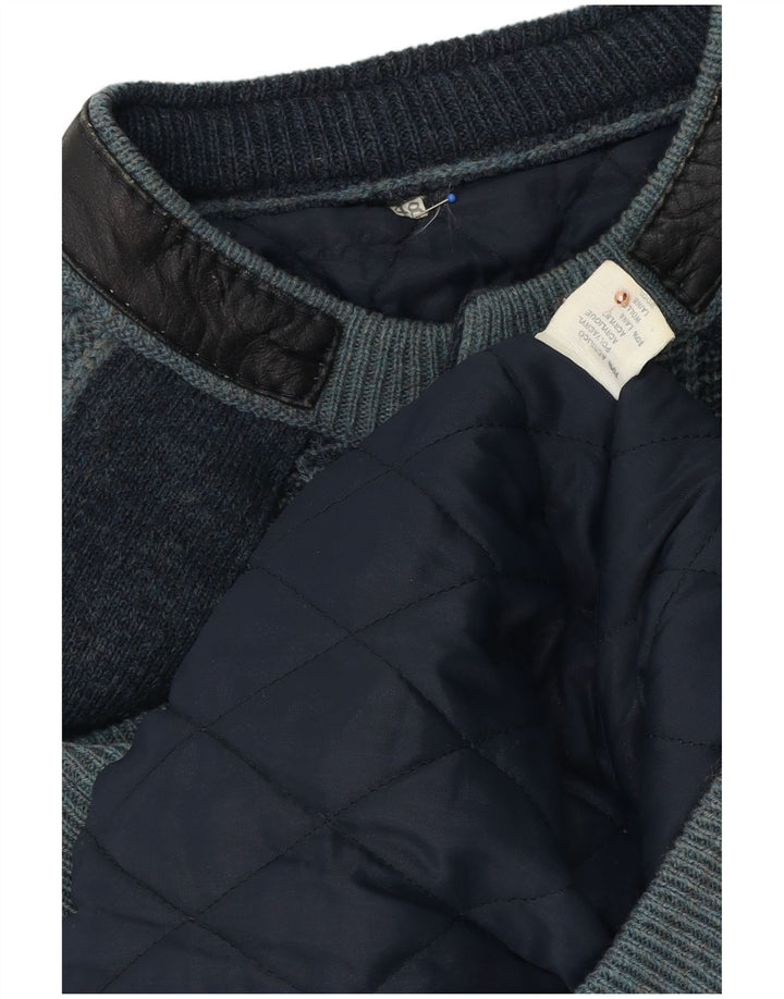 Giubbotto bomber lavorato a maglia vintage da uomo IT 48 Acrilico a strisce blu navy medio