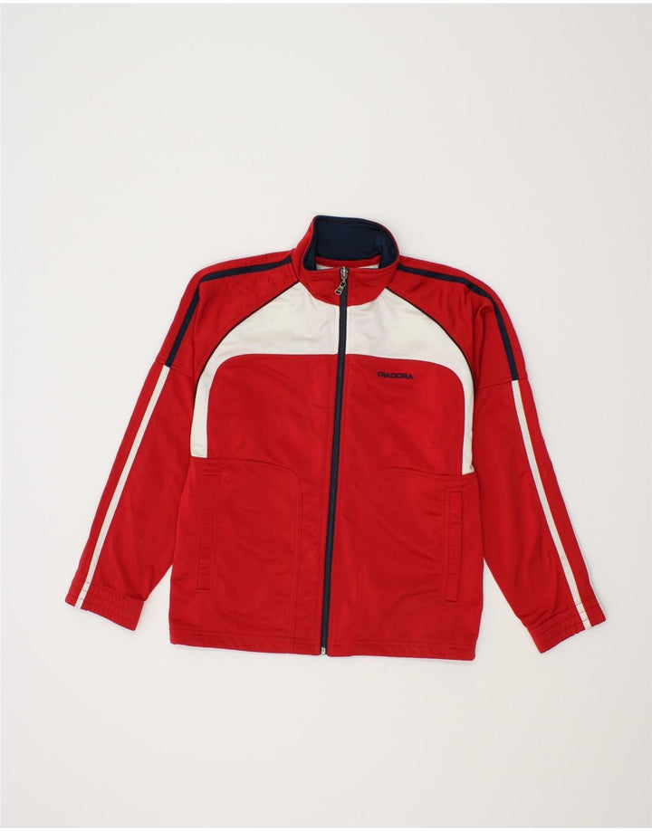 DIADORA Boys Tracksuit Top Jacket 12-13 Years Red Colourblock Polyester Vintage Diadora and Second-Hand Diadora from Messina Hembry 