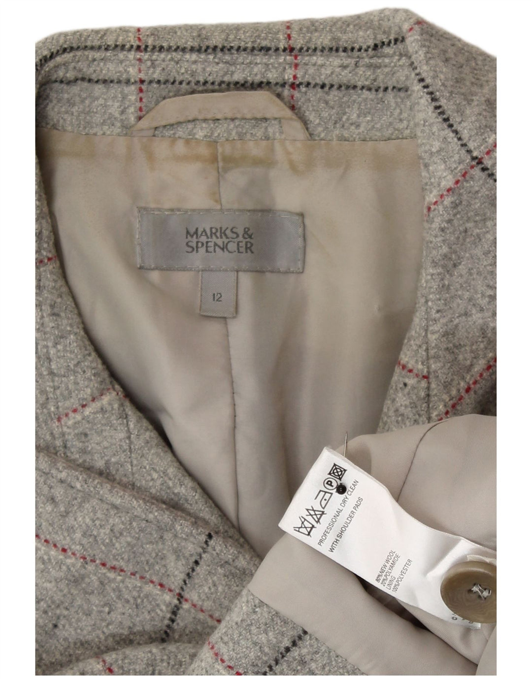 Giacca blazer da donna Marks & Spencer UK 12 grigio medio a quadri