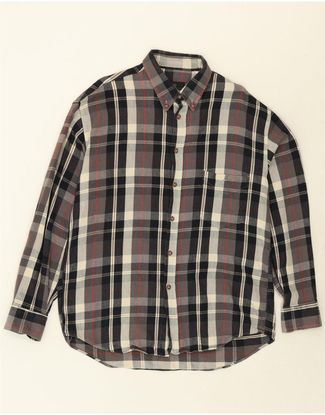 MOMENTI Mens Flannel Shirt Medium Grey Check Vintage Momenti and Second-Hand Momenti from Messina Hembry 