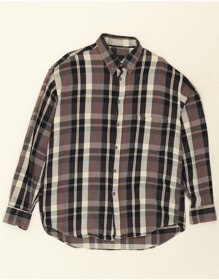 MOMENTI Mens Flannel Shirt Medium Grey Check Vintage Momenti and Second-Hand Momenti from Messina Hembry 