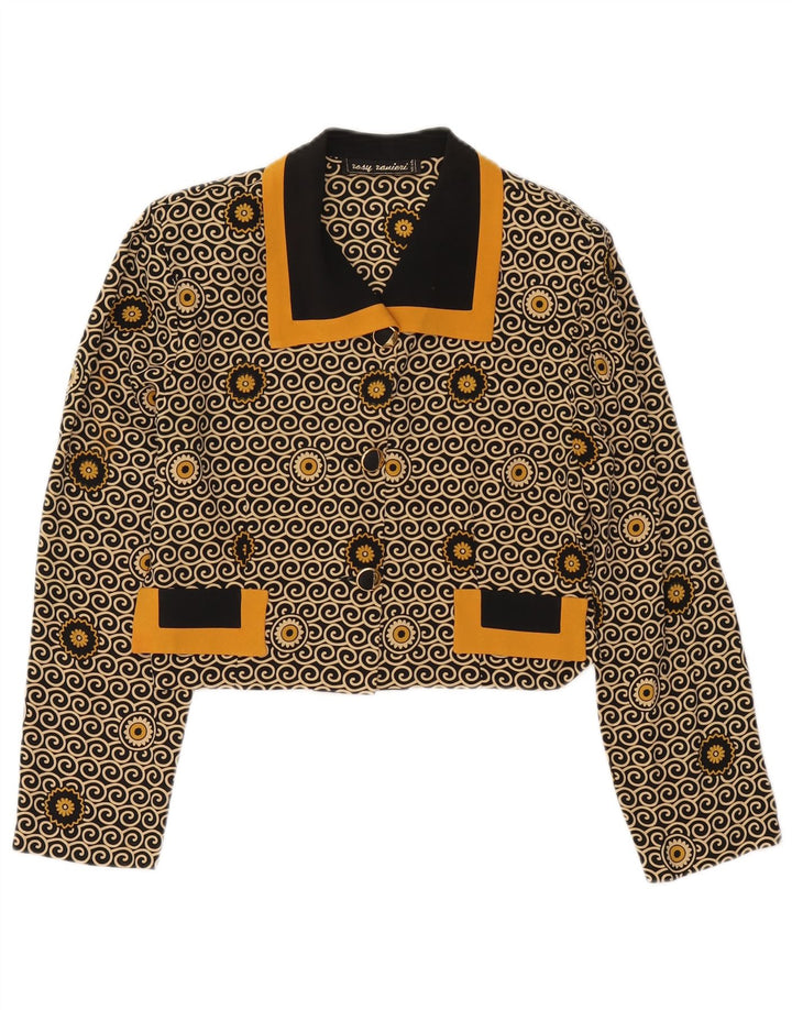 Giacca blazer vintage da donna a 3 bottoni corta UK 8 piccolo floreale nero