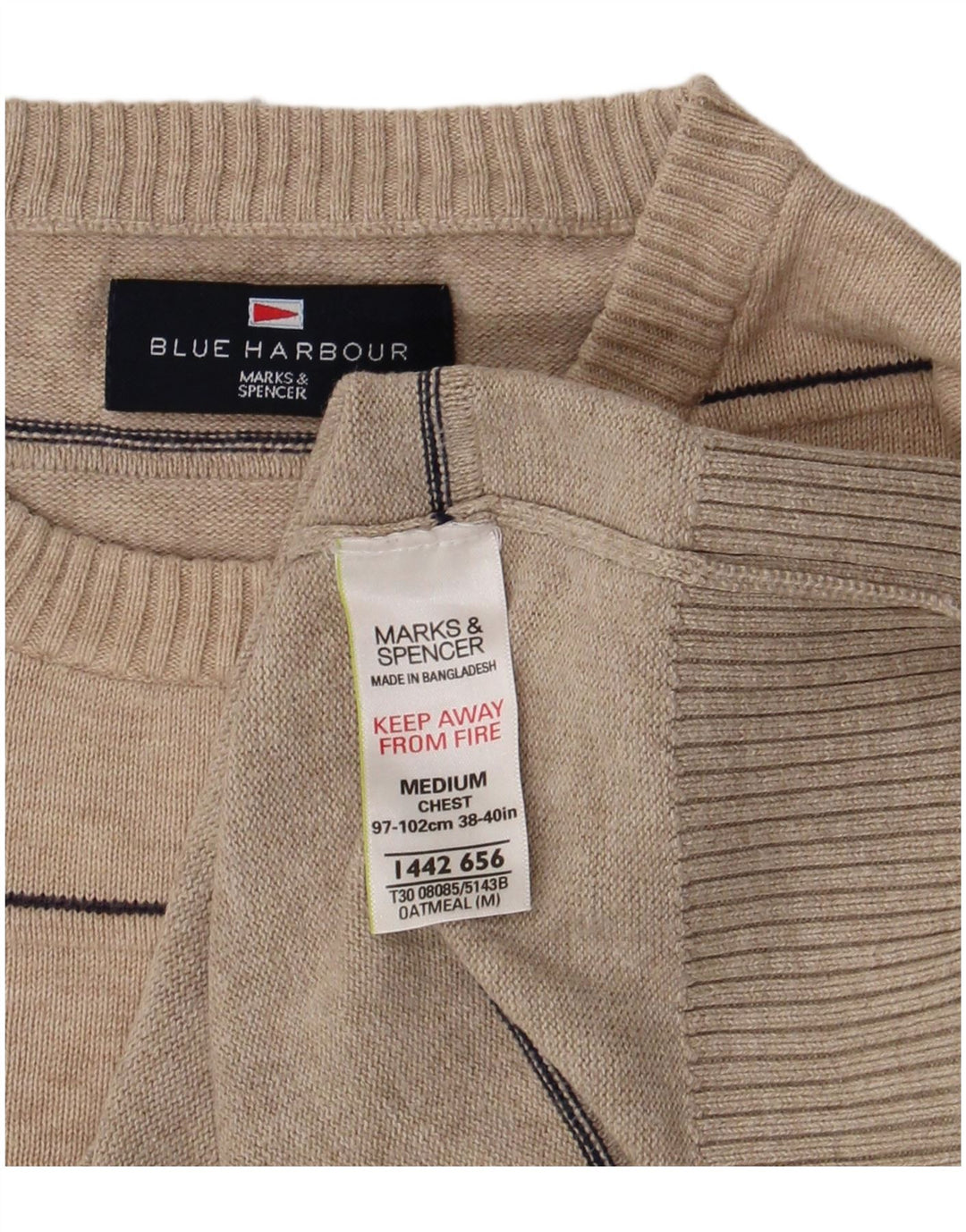 Maglione maglione girocollo da uomo Marks & Spencer blu Harbour beige medio