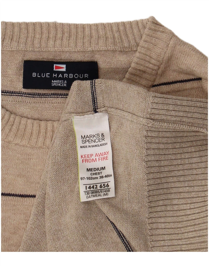 Maglione maglione girocollo da uomo Marks & Spencer blu Harbour beige medio