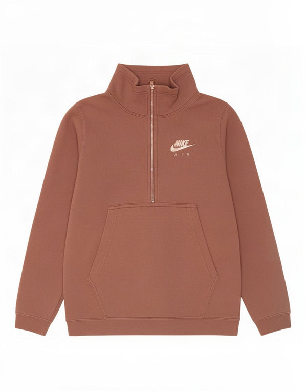 Felpa da donna oversize con collo e zip Nike, maglione, UK 10, piccola, cotone marrone