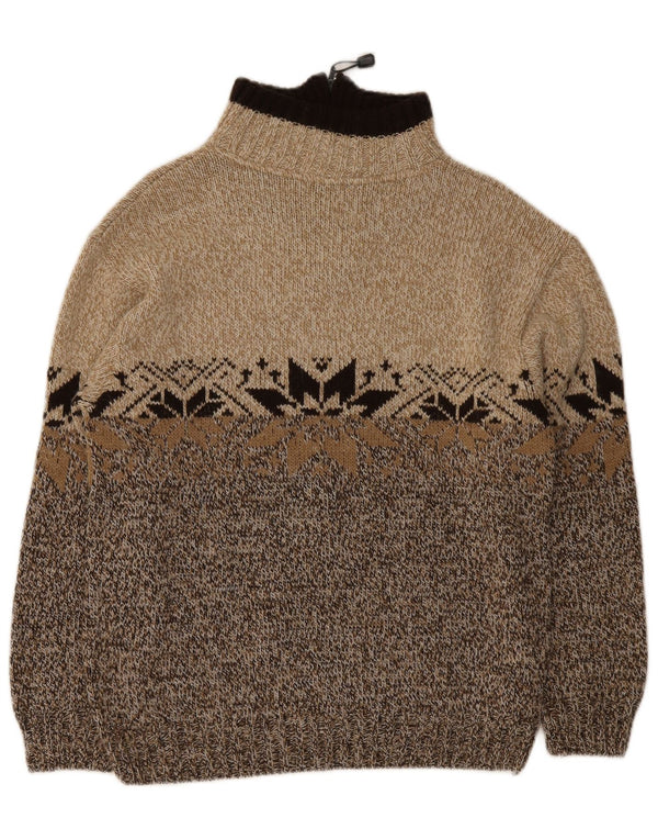 Maglione vintage da uomo con zip e collo in acrilico Fair Isle marrone medio