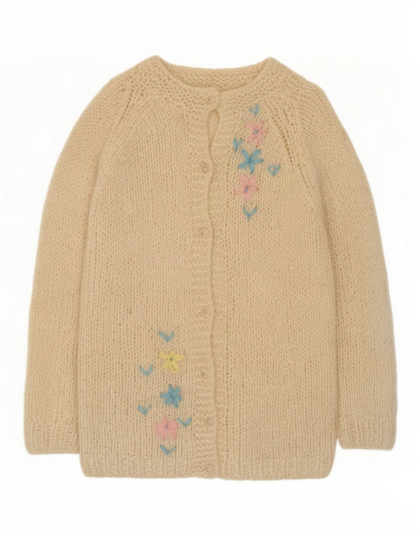 Maglione cardigan da donna vintage UK 10 piccolo floreale bianco sporco