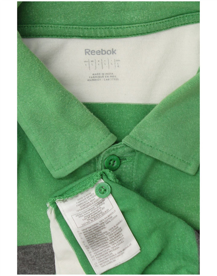 Polo da rugby da uomo Reebok, cotone a righe grandi verdi