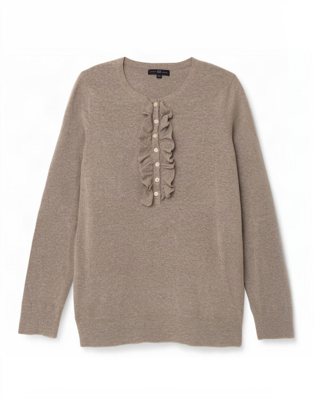 Gap Maglione da donna con volant sul collo e bottoni sul davanti UK 14 Grande cotone grigio