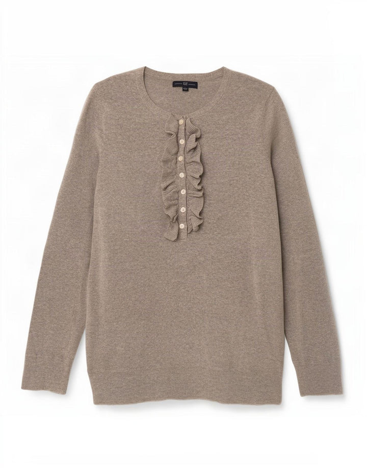 Gap Maglione da donna con volant sul collo e bottoni sul davanti UK 14 Grande cotone grigio