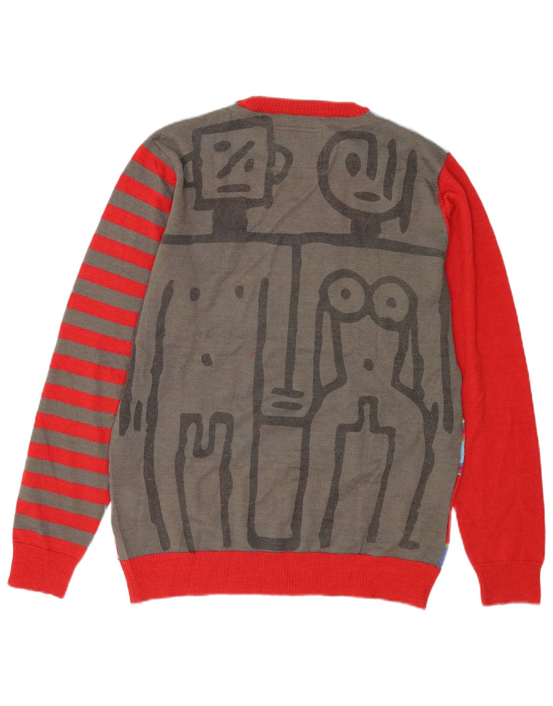 Desigual Maglione da uomo con grafica girocollo a righe medie multicolore