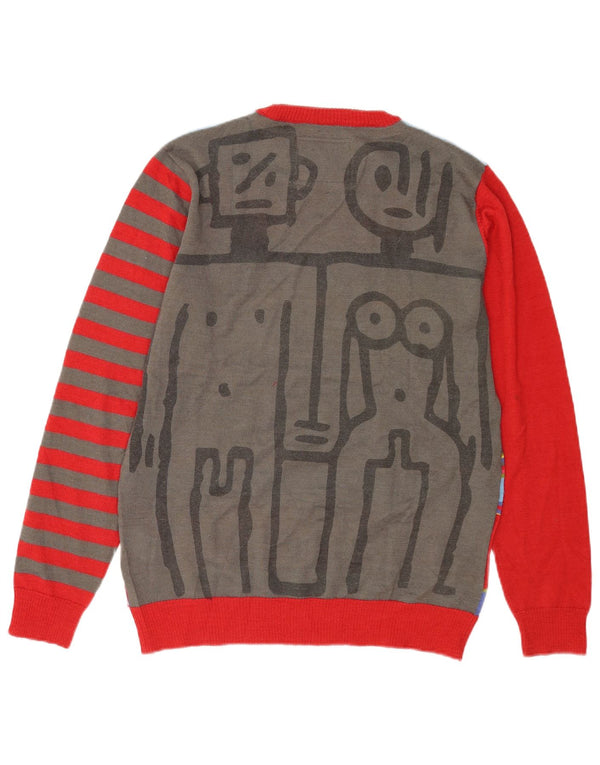 Desigual Maglione da uomo con grafica girocollo a righe medie multicolore